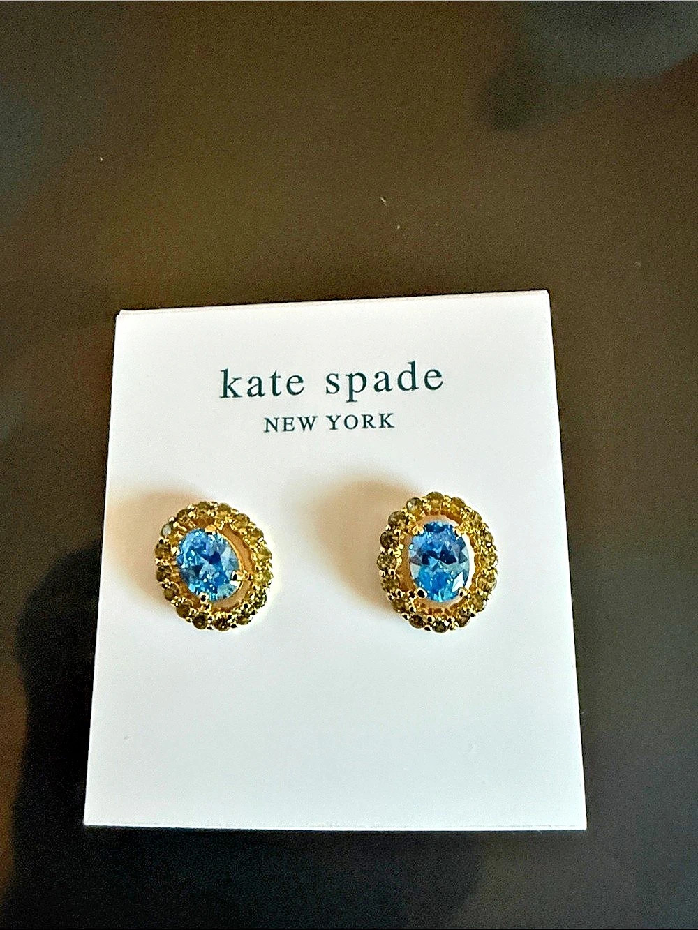 kate spade Blue Crystal Oval Stud Earrings Like New